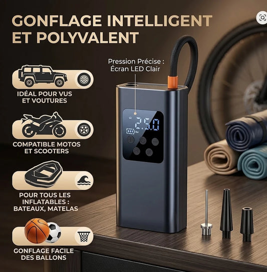 Compresseur d'Air Sans Fil pour Voiture — Gonflage Rapide et Précis