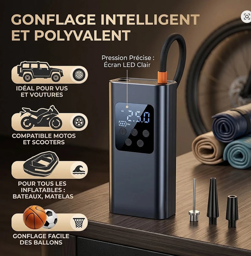 Compresseur d'Air Sans Fil pour Voiture — Gonflage Rapide et Précis