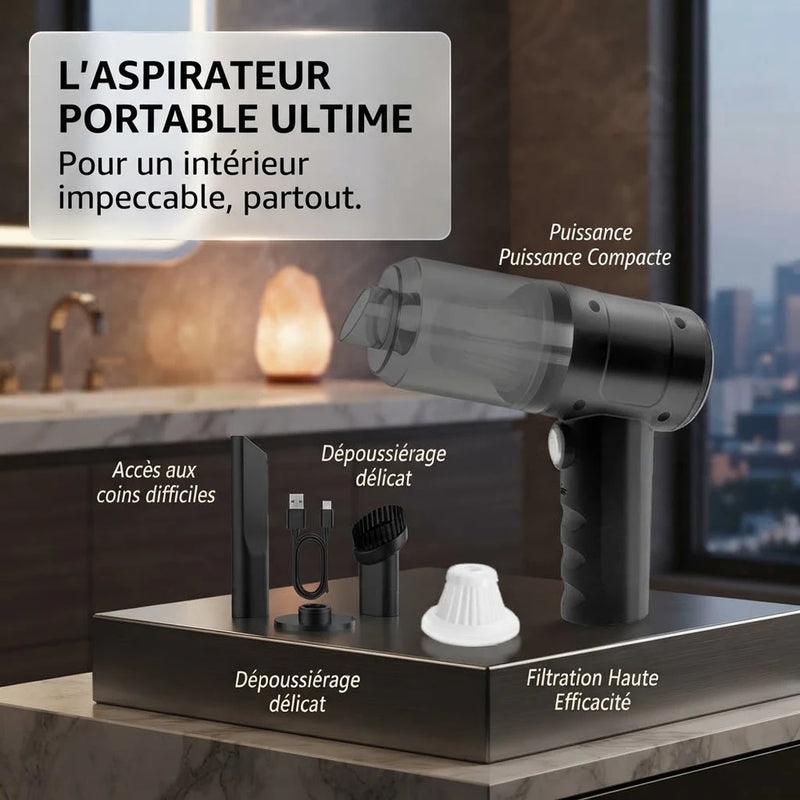 Aspirateur de Voiture Sans Fil Puissant — Habitacle Impeccable en 2 Minutes